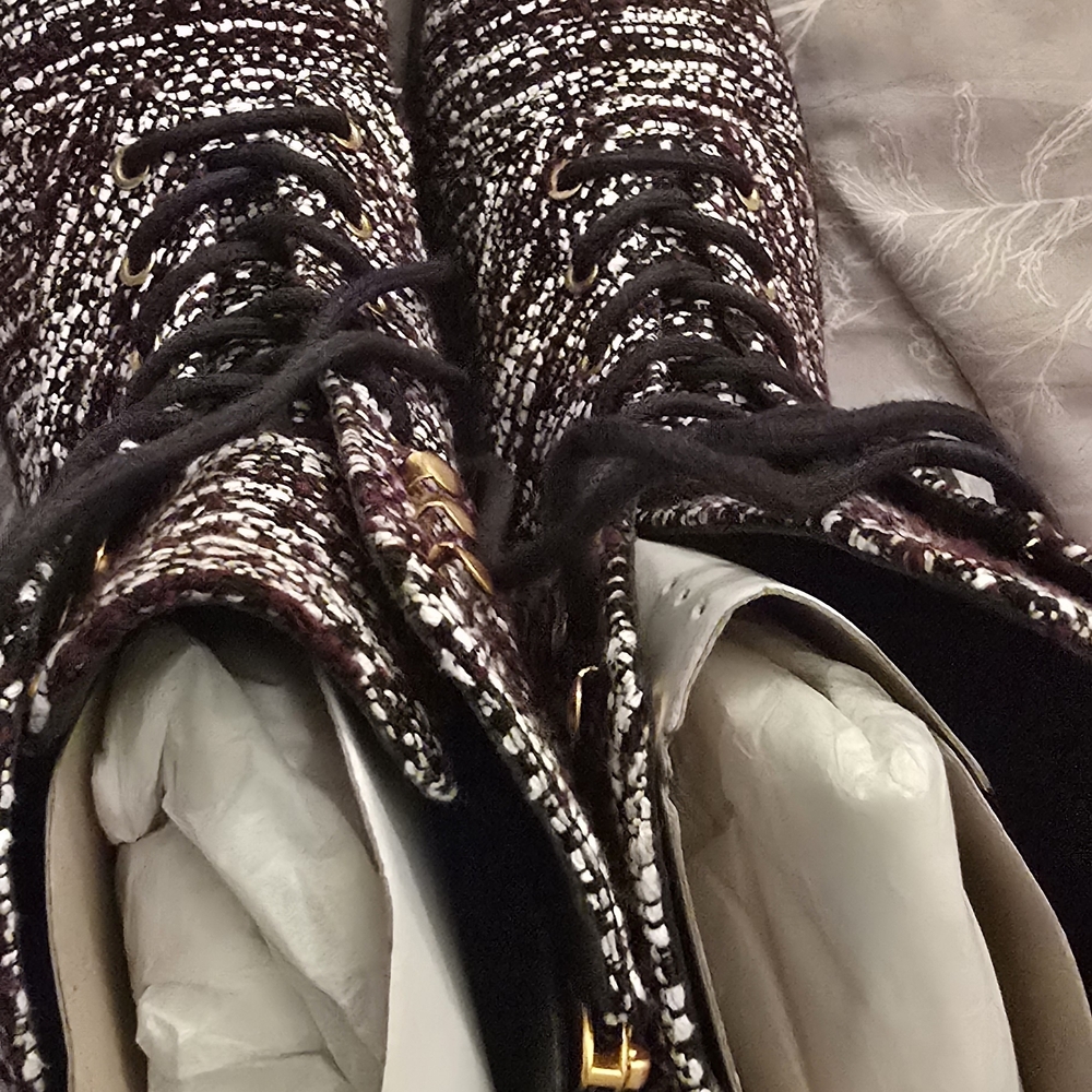 Tory Burch Black and White Lace Up Boots